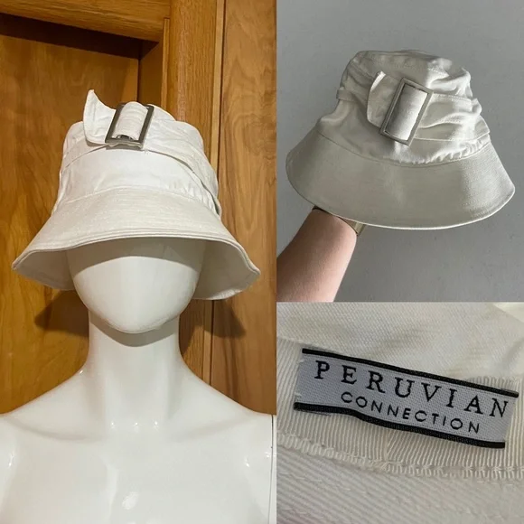 Vintage Peruvian Connection Bucket Hat Buckle White Rare Perry High School Port Authority Bucket Hat Adult Medium  main image 4